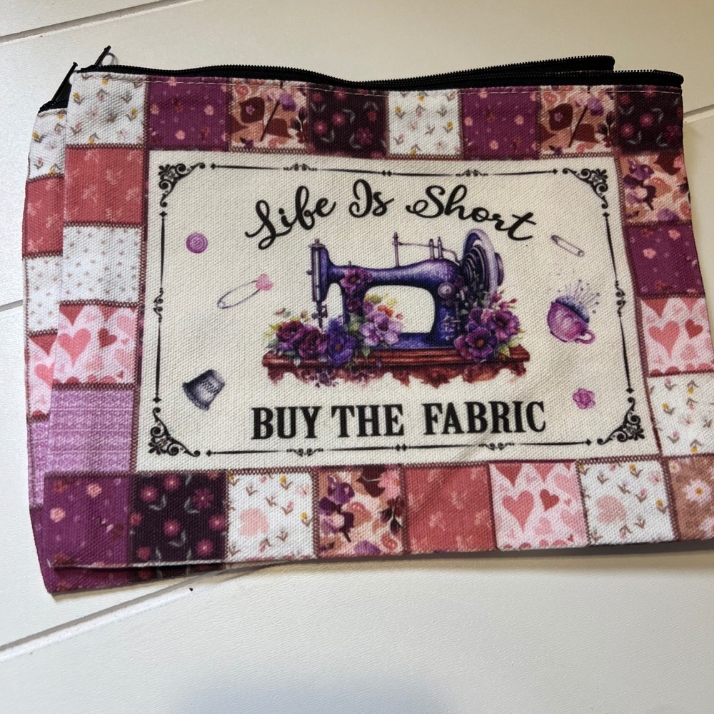 Life Is Short Buy The Fabric Sewing Machine Zipper Pouch Craft Organizer Bag